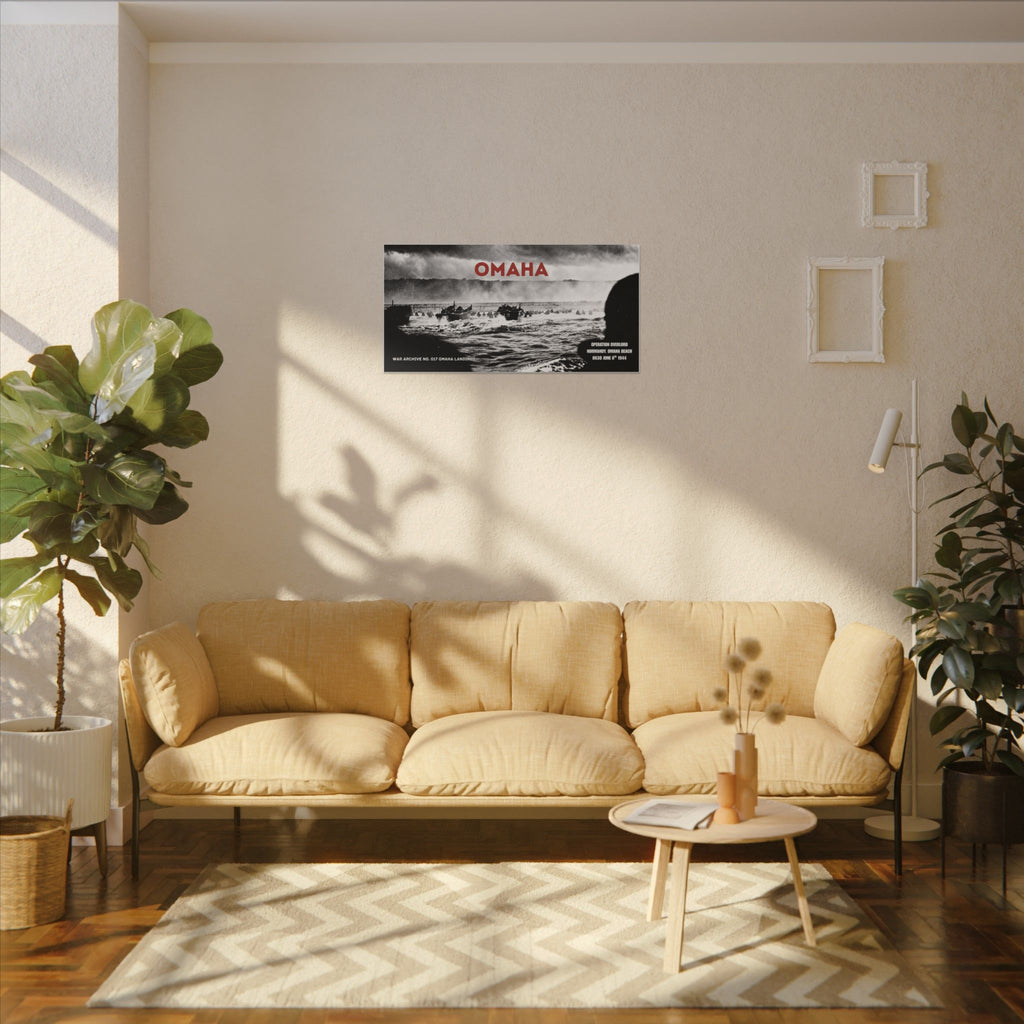 Omaha — The Landing | WWII Stretched Matte Canvas | 40 × 20″ | WAR ARCHIVE 017